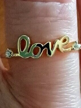 Dainty Script Love Ring in 14k yellow gold over 925 silver